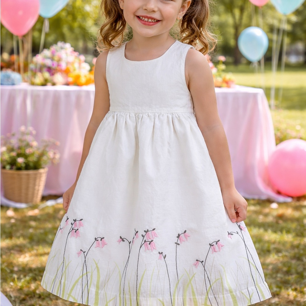 White Floral Embroidered Sleeveless Kids Dress 4T